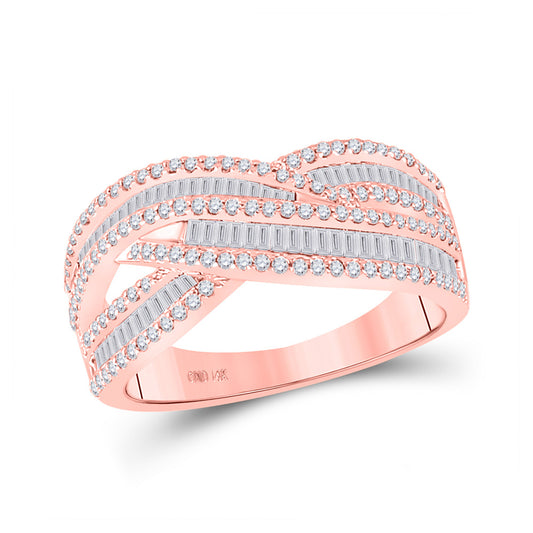 14K Rose Gold Womens Baguette Diamond Crossover Band Ring 3/4 Cttw, Womens Size: 5-10