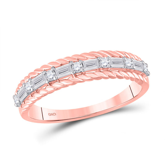 14K Rose Gold Womens Baguette Diamond Anniversary Band Ring 1/3 Cttw, Womens Size: 5-10