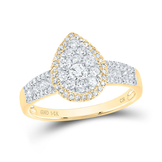 14K Yellow Gold Round Diamond Pear Cluster Bridal Wedding Engagement Ring 3/4 Cttw, Womens Size: 5-10