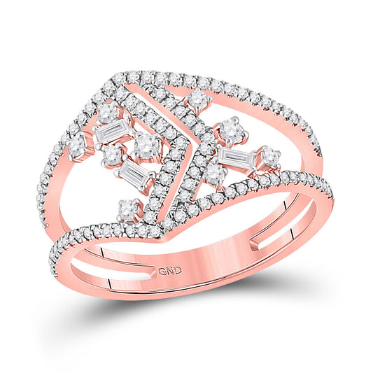14K Rose Or White Gold  Womens Baguette Diamond Scattered Negative Space Band Ring 3/8 Cttw, Womens Size: 5-10