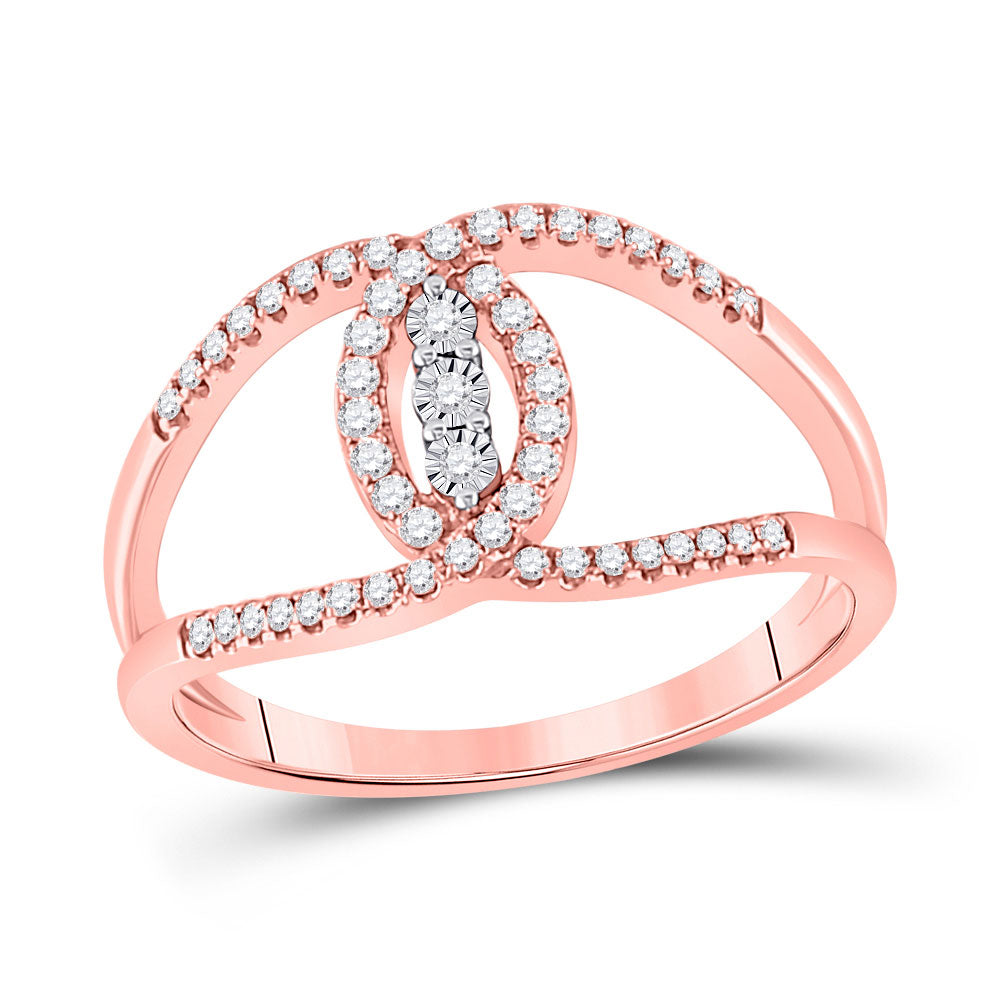 14K Rose Gold Womens Round Diamond Fashion 3-stone Ring 1/5 Cttw, Womens Size: 5-10