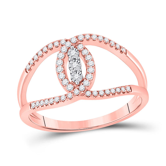 14K Rose Gold Womens Round Diamond Fashion 3-stone Ring 1/5 Cttw, Womens Size: 5-10