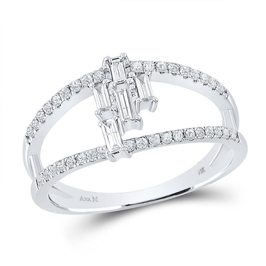 14K White Gold Womens Baguette Diamond Modern Cluster Fashion Ring 1/3 Cttw, Womens Size: 5-10