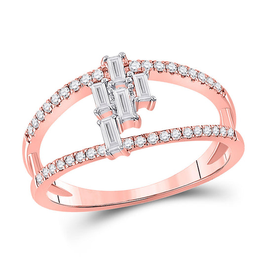 14K Rose Or White Gold  Womens Baguette Diamond Modern Fashion Ring 1/3 Cttw, Womens Size: 5-10