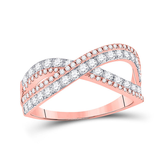 14K Rose Gold Womens Round Diamond Crossover Band Ring 3/4 Cttw, Womens Size: 5-10