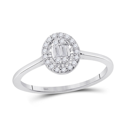 14K White Gold Womens Round Diamond Oval Cluster Ring 1/6 Cttw, Womens Size: 5-10
