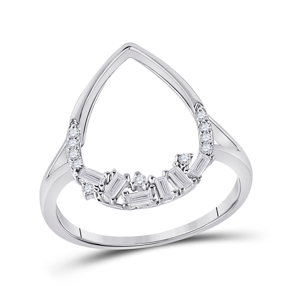 14K White Gold Womens Round Diamond Teardrop Scattered Fashion Ring 1/5 Cttw, Womens Size: 5-10