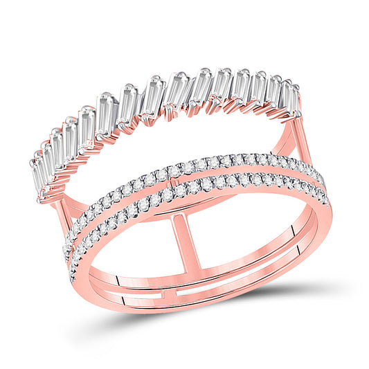 14K Yellow Or White Or Rose Gold Womens Baguette Round Diamond Modern Negative Space Ring , Womens Size: 5-10