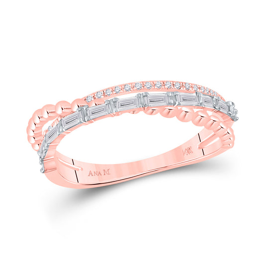 14K Rose Gold Womens Baguette Diamond Crossover Band Ring 1/3 Cttw, Womens Size: 5-10