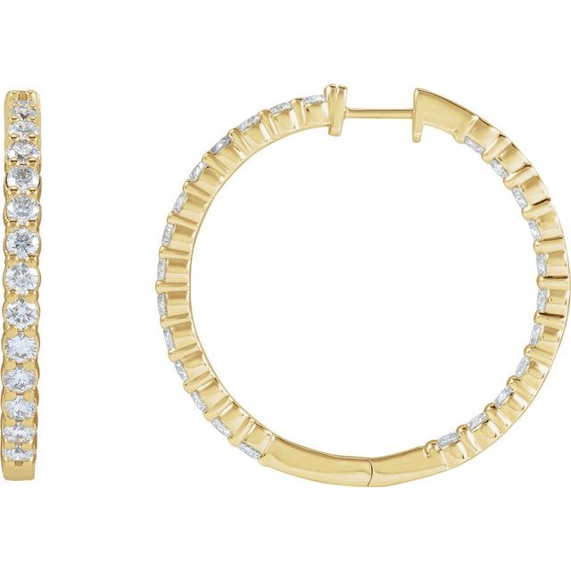14K Yellow Or White Gold Vs, F+ Hinged Polished Lab-Grown Diamond Inside-Outside Hoop Earrings
