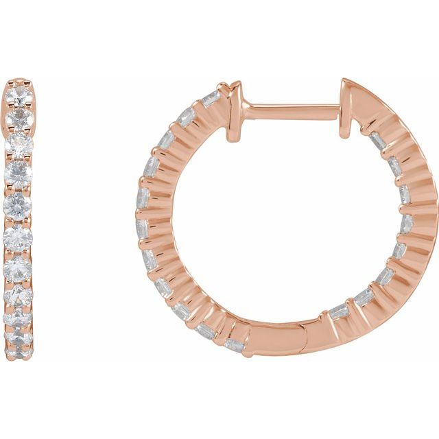 14K Yellow Or White Or Rose Gold Si1-Si2, Gh Hinged Polished Lab-Grown Diamond Inside-Outside Hoop Earrings