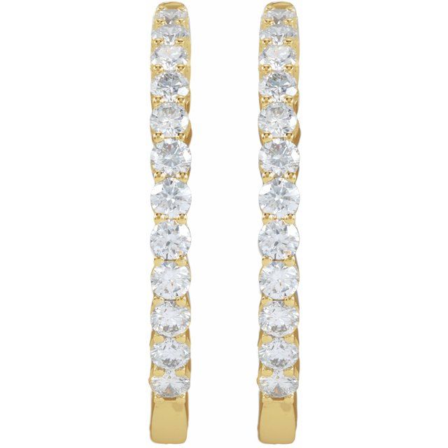 14K Yellow Or White Or Rose Gold Si1-Si2, Gh Hinged Polished Lab-Grown Diamond Inside-Outside Hoop Earrings