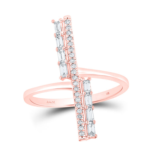 14K Rose Gold Womens Baguette Diamond Linear Bar Ring 1/4 Cttw, Womens Size: 5-10