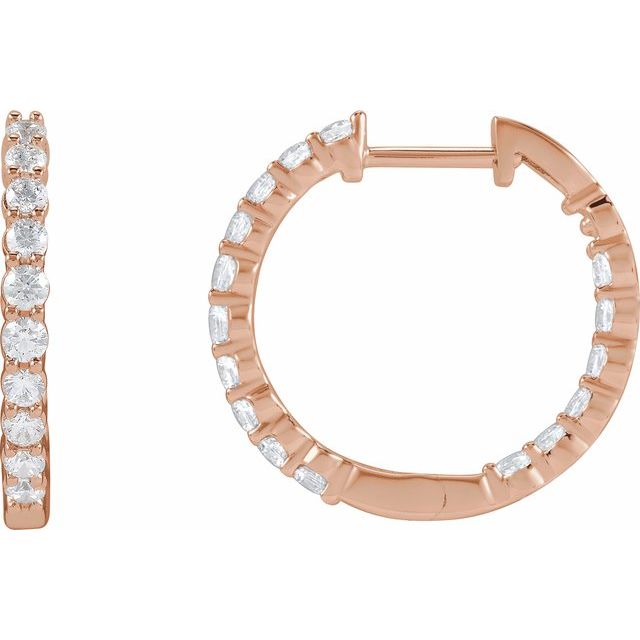 14K Yellow Or White Or Rose Gold Si1-Si2, Gh Hinged Polished Lab-Grown Diamond Inside-Outside Hoop Earrings