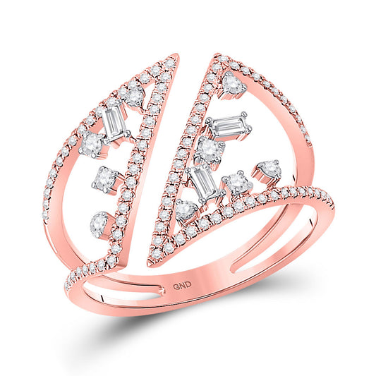 14K Rose Gold Womens Round Diamond Modern Geometric Band Ring 3/8 Cttw, Womens Size: 5-10