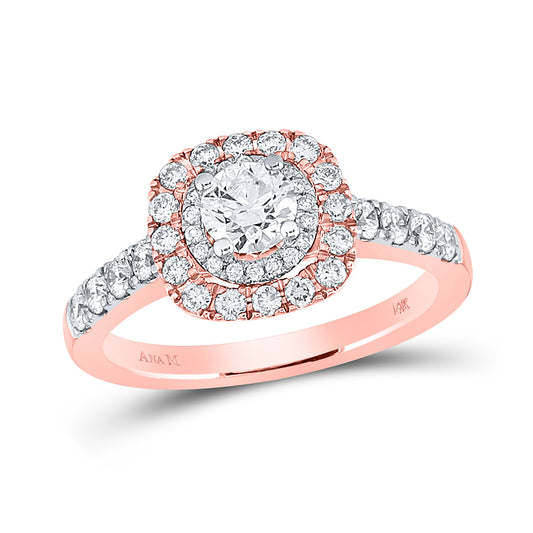 14K Rose Gold Round Diamond Halo Bridal Wedding Engagement Ring 1 Cttw, Womens Size: 5-10
