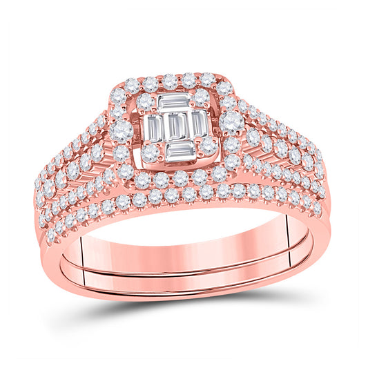 14K Rose Gold Baguette Diamond Square Bridal Wedding Engagement Ring 7/8 Cttw, Womens Size: 5-10