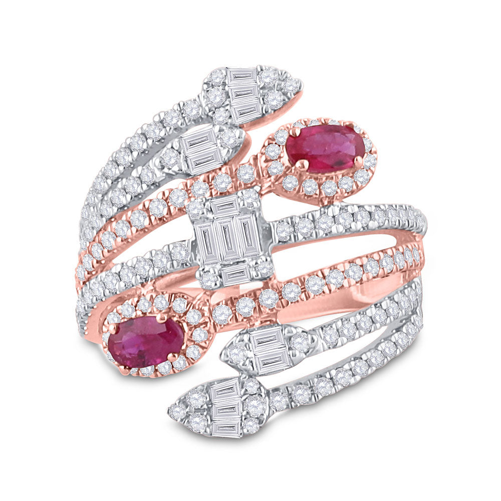 14K Rose Gold Womens Oval Ruby Diamond Spiral Cocktail Ring 1-3/4 Cttw, Womens Size: 5-10