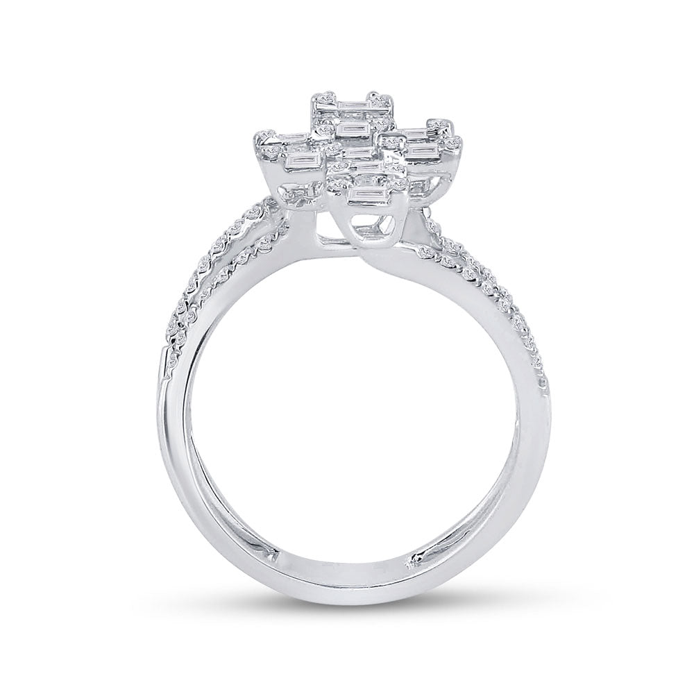 14K White Gold Womens Baguette Diamond Modern Floating Cluster Ring 7/8 Cttw, Womens Size: 5-10