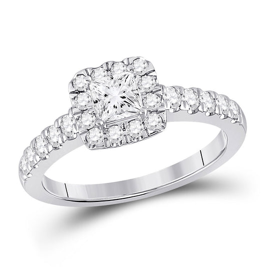 14K White Gold Princess Diamond Halo Bridal Wedding Engagement Ring 1 Cttw, Womens Size: 5-10