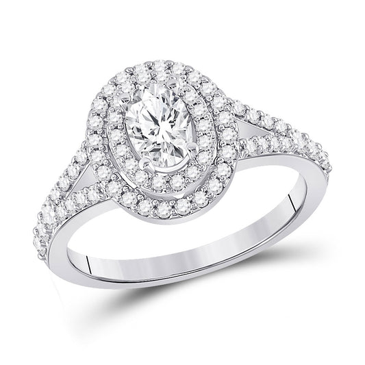 14K White Gold Oval Diamond Halo Bridal Wedding Engagement Ring 1 Cttw, Womens Size: 5-10