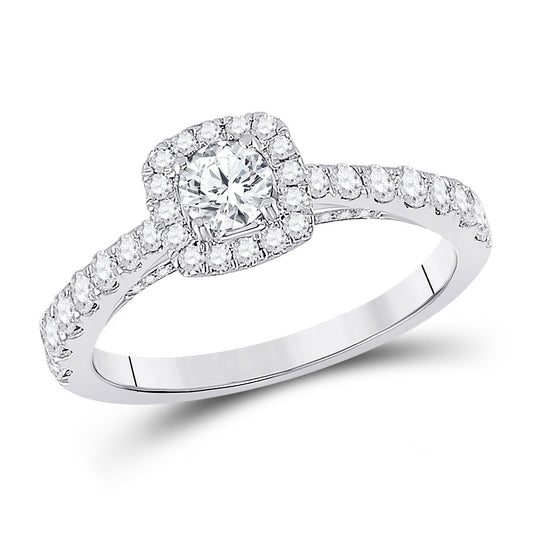 14K White Gold Round Diamond Halo Bridal Wedding Engagement Ring 1 Cttw, Womens Size: 5-10