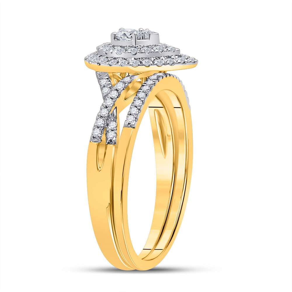 10K Yellow Gold Round Diamond Bridal Wedding Ring Band Set 1/2 Cttw, Womens Size: 5-10