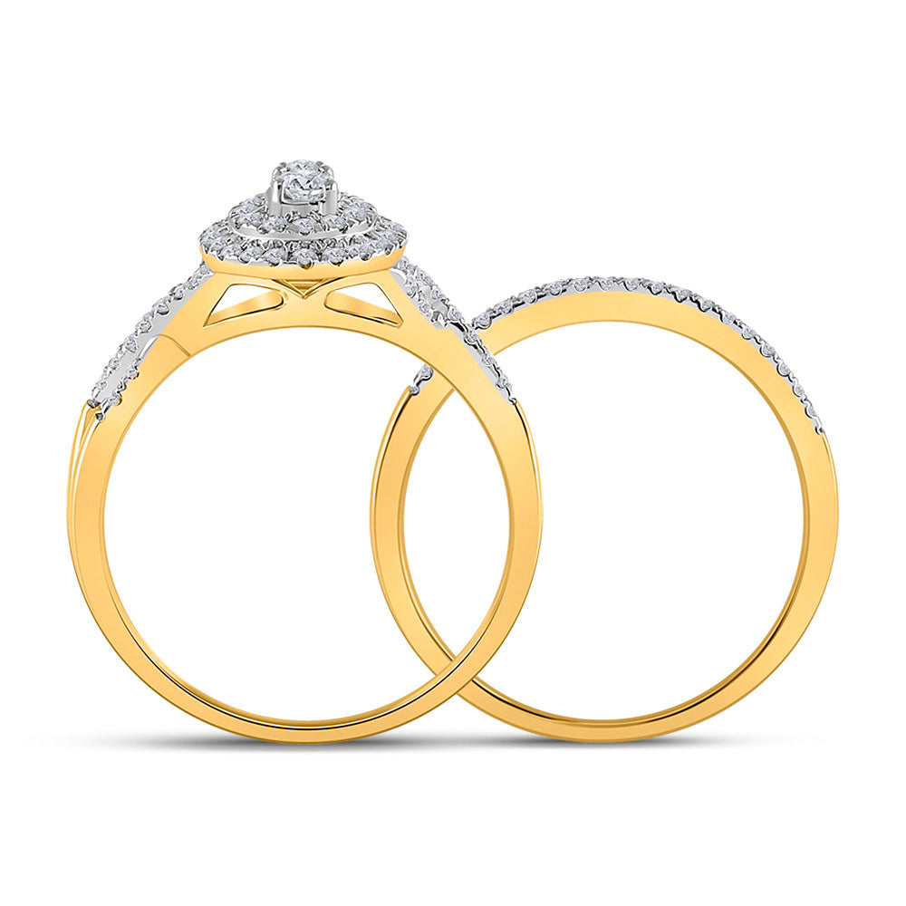 10K Yellow Gold Round Diamond Bridal Wedding Ring Band Set 1/2 Cttw, Womens Size: 5-10