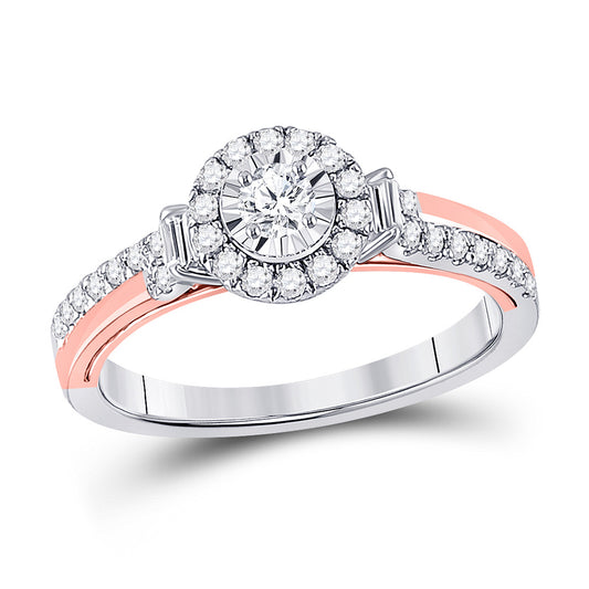 10K Two-tone Gold Round Diamond Halo Bridal Wedding Engagement Ring 1/2 Cttw, Womens Size: 5-10