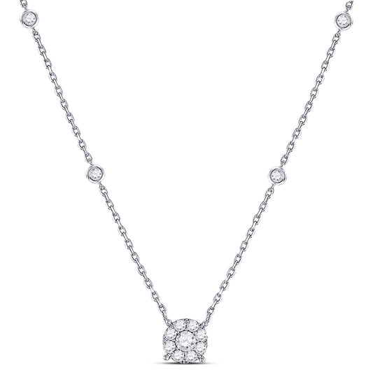 14K White Gold Womens Round Diamond Halo Solitaire Necklace 5/8 Cttw, Length: 18 In