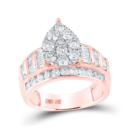 10K Yellow Or Rose Gold  Round Diamond Teardrop Bridal Wedding Engagement Ring 2 Cttw, Womens Size: 5-10