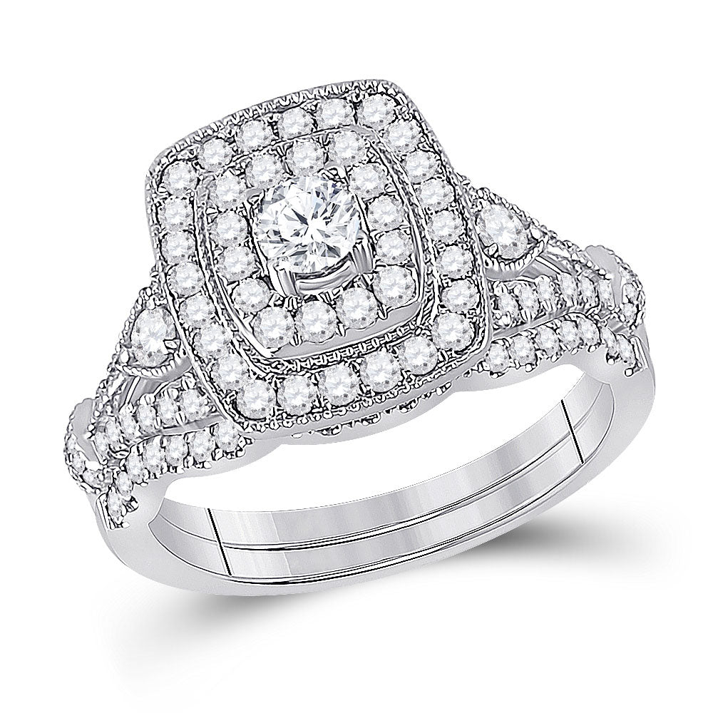 14K White Gold Round Diamond Bridal Wedding Ring Band Set 1 Cttw, Womens Size: 5-10