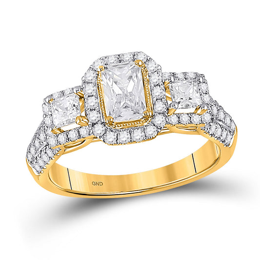 14K Yellow Gold Emerald Diamond 3-stone Bridal Wedding Engagement Ring 1-1/2 Cttw, Womens Size: 5-10