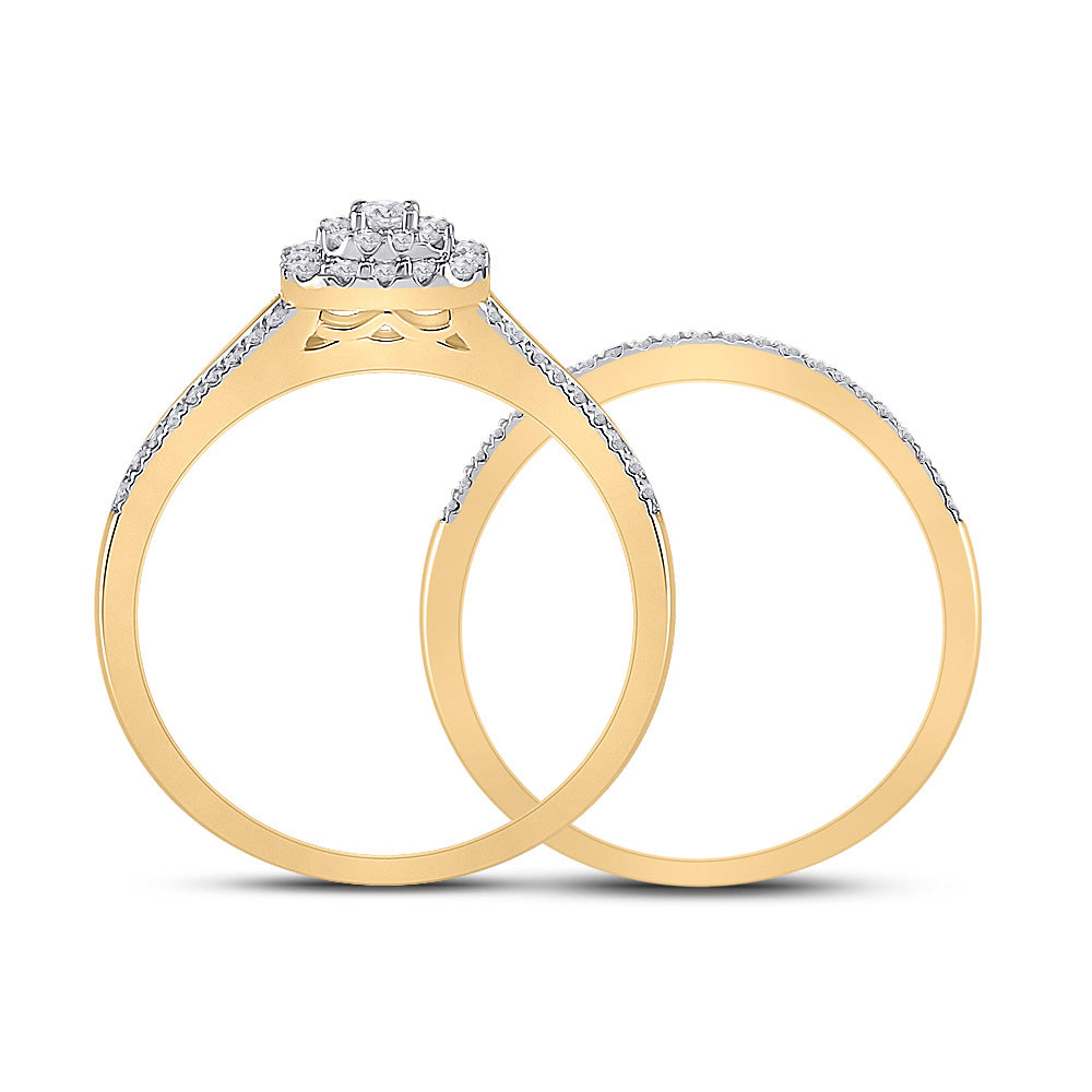 10K Yellow Gold Round Diamond Bridal Wedding Ring Band Set 1/3 Cttw, Womens Size: 5-10