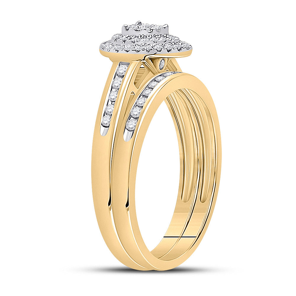 10K Yellow Gold Round Diamond Pear Bridal Wedding Ring Band Set 1/3 Cttw, Womens Size: 5-10