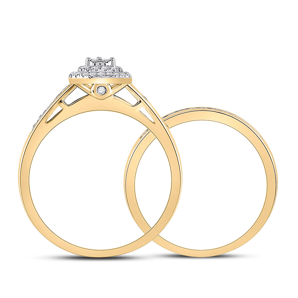 10K Yellow Gold Round Diamond Pear Bridal Wedding Ring Band Set 1/3 Cttw, Womens Size: 5-10