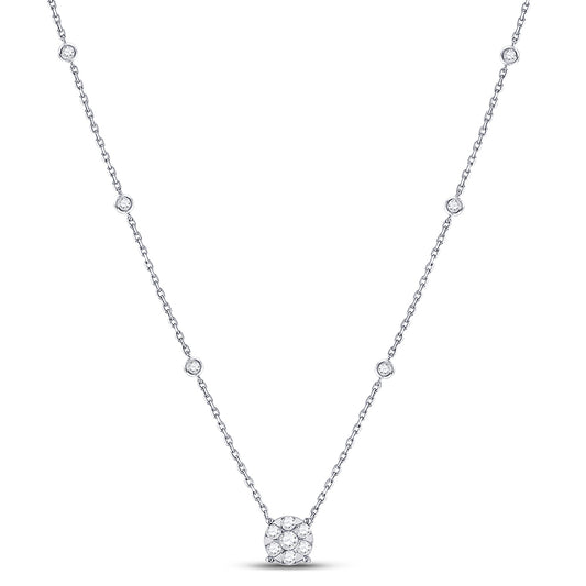 14K White Or Yellow Gold Womens Round Diamond Fashion Cluster Necklace