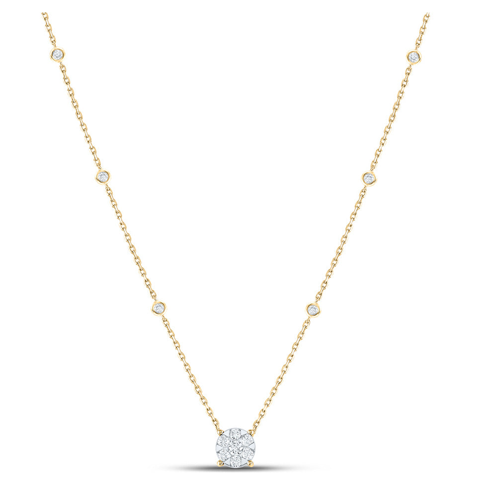 14K White Or Yellow Gold Womens Round Diamond Fashion Cluster Necklace