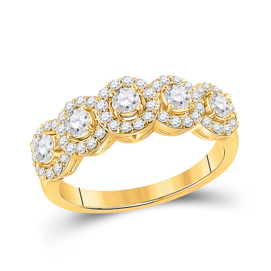 14K Yellow Gold Womens Round Diamond 5-Stone Anniversary Ring 1 Cttw, Womens Size: 5-10