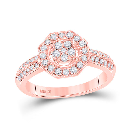 14K Rose Gold Womens Round Diamond Fashion Flower Cluster Ring 1/2 Cttw, Womens Size: 5-10
