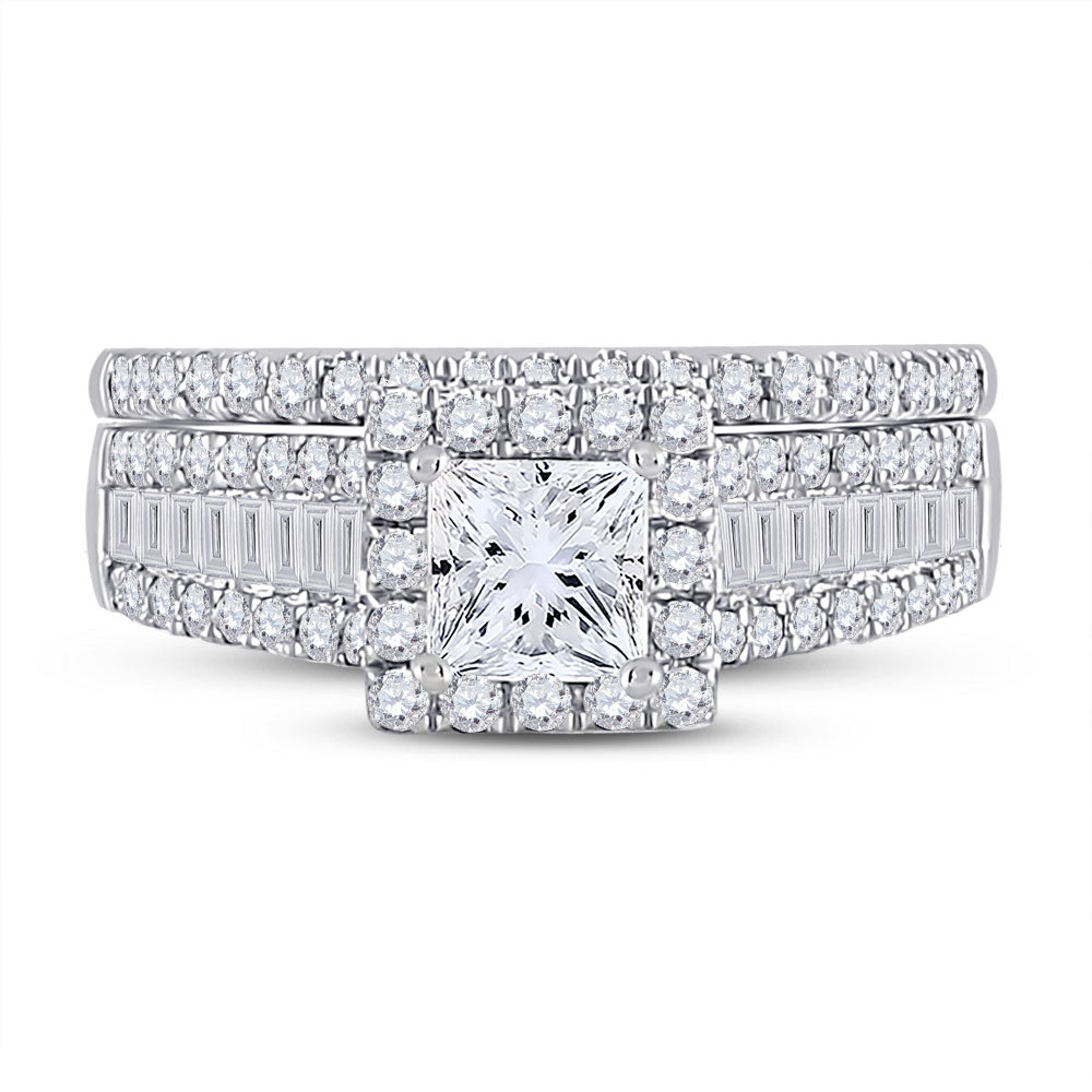 14K White Gold Princess Diamond Bridal Wedding Ring Band Set 1-3/4 Cttw, Womens Size: 5-10