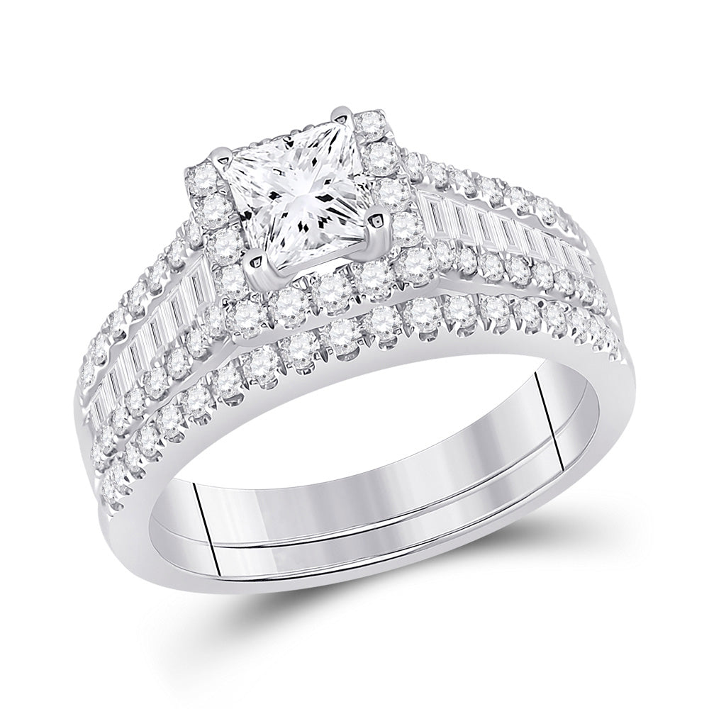 14K White Gold Princess Diamond Bridal Wedding Ring Band Set 1-3/4 Cttw, Womens Size: 5-10