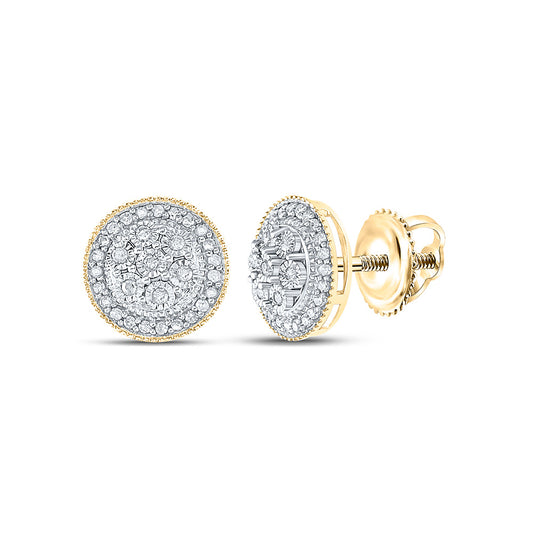 10K Yellow Gold Womens Round Diamond Circle Cluster Earrings 1/6 Cttw