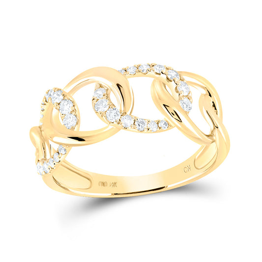 14K Yellow Gold Womens Round Diamond Curb Link Fashion Ring 1/3 Cttw, Womens Size: 5-10