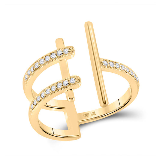 14K Yellow Gold Womens Round Diamond Linear Fashion Ring 1/5 Cttw, Womens Size: 5-10