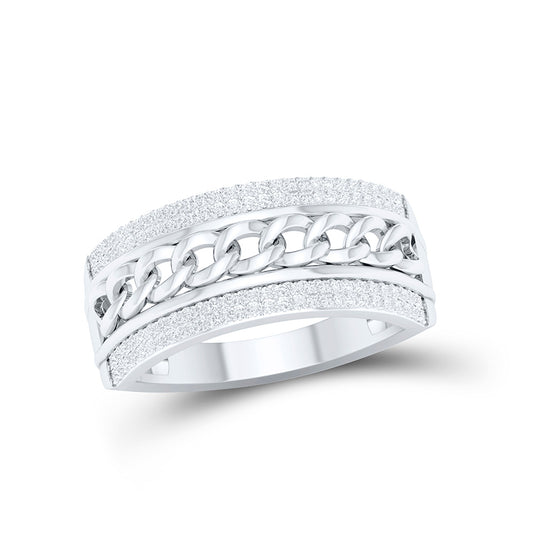 10K White Gold Mens Round Diamond Cuban Link Band Ring 1/3 Cttw, Mens Size: 7-13