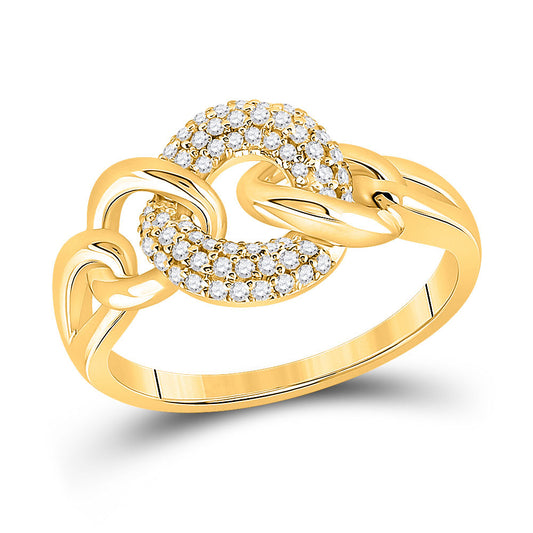 14K Yellow Gold Womens Round Diamond Curb Link Ring 1/5 Cttw, Womens Size: 5-10