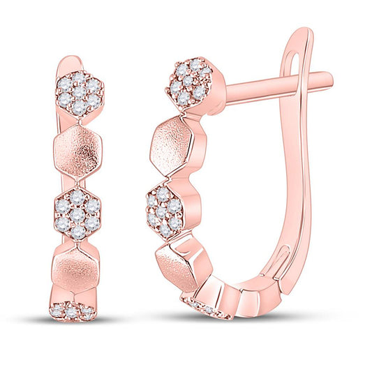 14K Rose Gold Womens Round Diamond Hoop Earrings 1/8 Cttw