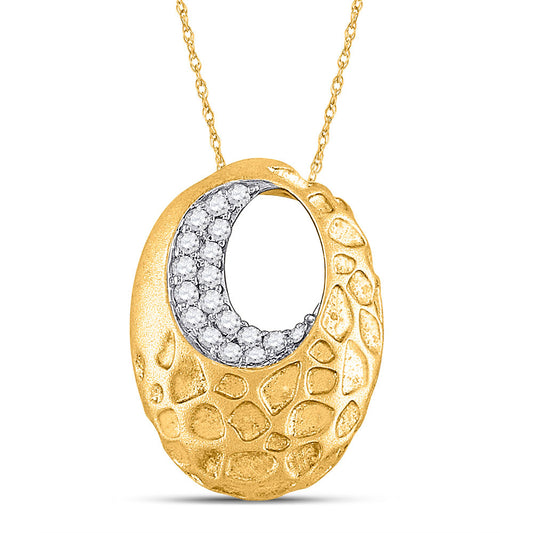 14K Yellow Gold Womens Round Diamond Spotted Oval Pendant 1/6 Cttw