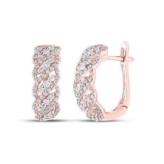14K Yellow Or White Or Rose Gold Womens Round Diamond Cascading Hoop Earrings